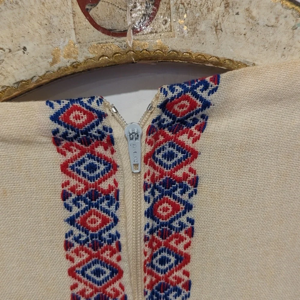 Greek Handmade Patterned Dress with Red and Blue Accents - Picture 4 of 13